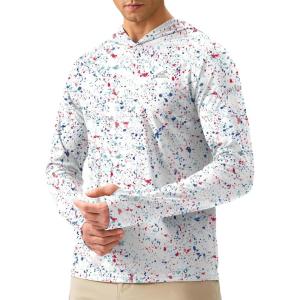 imageMens Sun Protection Hoodie Shirt UPF 50 Long Sleeve Fishing Rash Guard UV SPF Summer Lightweight Hiking Shirt for MenWhite Colored Dots