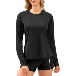 imageWomens UPF 50 Sun Shirts Long Sleeve UV Protection Rash Guard Lightweight Quick Dry Workout Hiking Tops for WomenBlack