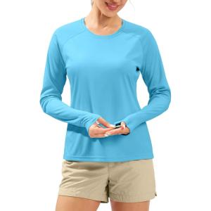 imageWomens UPF 50 Sun Shirts Long Sleeve UV Protection Rash Guard Lightweight Quick Dry Workout Hiking Tops for WomenBlue