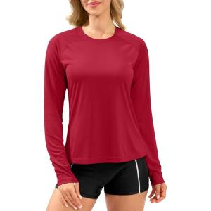 imageWomens UPF 50 Sun Shirts Long Sleeve UV Protection Rash Guard Lightweight Quick Dry Workout Hiking Tops for WomenDark Red