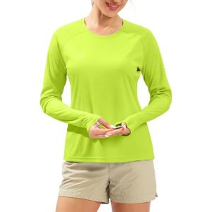 imageWomens UPF 50 Sun Shirts Long Sleeve UV Protection Rash Guard Lightweight Quick Dry Workout Hiking Tops for WomenFluorescent Green