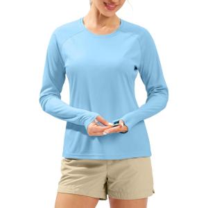 imageWomens UPF 50 Sun Shirts Long Sleeve UV Protection Rash Guard Lightweight Quick Dry Workout Hiking Tops for WomenLight Blue