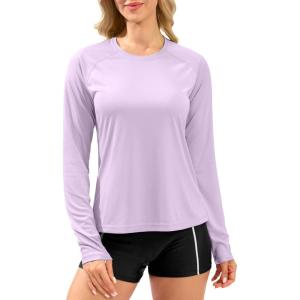 imageWomens UPF 50 Sun Shirts Long Sleeve UV Protection Rash Guard Lightweight Quick Dry Workout Hiking Tops for WomenLight Purple