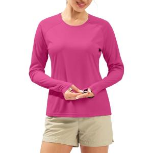 imageWomens UPF 50 Sun Shirts Long Sleeve UV Protection Rash Guard Lightweight Quick Dry Workout Hiking Tops for WomenLight Rose