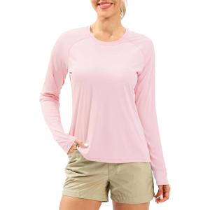 imageWomens UPF 50 Sun Shirts Long Sleeve UV Protection Rash Guard Lightweight Quick Dry Workout Hiking Tops for WomenPink
