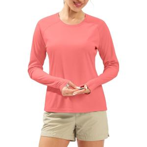 imageWomens UPF 50 Sun Shirts Long Sleeve UV Protection Rash Guard Lightweight Quick Dry Workout Hiking Tops for WomenRed