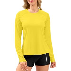 imageWomens UPF 50 Sun Shirts Long Sleeve UV Protection Rash Guard Lightweight Quick Dry Workout Hiking Tops for WomenWheat Yellow