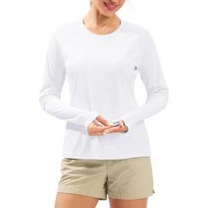 imageWomens UPF 50 Sun Shirts Long Sleeve UV Protection Rash Guard Lightweight Quick Dry Workout Hiking Tops for WomenWhite