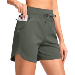imageG Gradual Womens 5quot Athletic Running Shorts with Zip Pockets Stretchy Quick Dry High Waisted for Workout Gym HikingGrey Sage