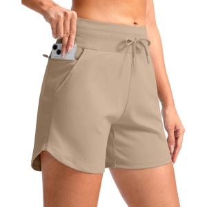 imageG Gradual Womens 5quot Athletic Running Shorts with Zip Pockets Stretchy Quick Dry High Waisted for Workout Gym HikingKhaki