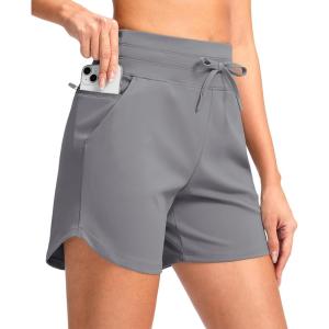 imageG Gradual Womens 5quot Athletic Running Shorts with Zip Pockets Stretchy Quick Dry High Waisted for Workout Gym HikingLight Grey