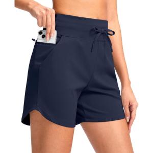 imageG Gradual Womens 5quot Athletic Running Shorts with Zip Pockets Stretchy Quick Dry High Waisted for Workout Gym HikingNavy