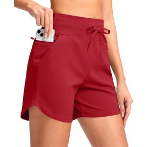 imageG Gradual Womens 5quot Athletic Running Shorts with Zip Pockets Stretchy Quick Dry High Waisted for Workout Gym HikingRed