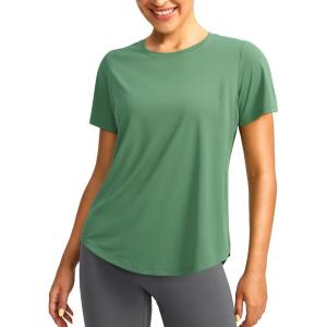 imageWomens Short Sleeve Workout Shirts Breathable UPF 50 Sun Protection TShirts Quick Dry Gym Running Hiking TopsGreen