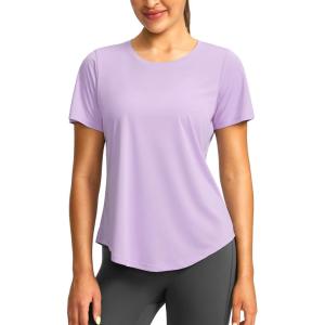 imageWomens Short Sleeve Workout Shirts Breathable UPF 50 Sun Protection TShirts Quick Dry Gym Running Hiking TopsHyacinth Purple