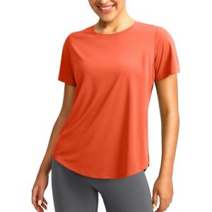 imageWomens Short Sleeve Workout Shirts Breathable UPF 50 Sun Protection TShirts Quick Dry Gym Running Hiking TopsOrangered