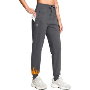 imageG Gradual Womens Fleece Lined Joggers with Zipper Pocket Water Resistant Running Hiking Pants Winter Warm Thermal SweatpantsCharcoal
