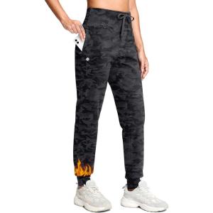 imageG Gradual Womens Fleece Lined Joggers with Zipper Pocket Water Resistant Running Hiking Pants Winter Warm Thermal SweatpantsGrey Camo