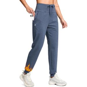 imageG Gradual Womens Fleece Lined Joggers with Zipper Pocket Water Resistant Running Hiking Pants Winter Warm Thermal SweatpantsHeather Dusty Blue