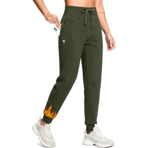 imageG Gradual Womens Fleece Lined Joggers with Zipper Pocket Water Resistant Running Hiking Pants Winter Warm Thermal SweatpantsOlive