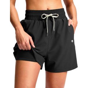 imageG Gradual Womens Swim Shorts 4quot Quick Dry Board Shorts with Boxer Liner Deep Pockets Trunks for Water Fun Beach Surf PoolBlack