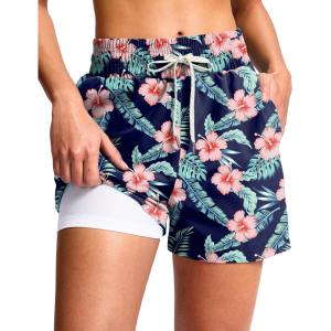 imageG Gradual Womens Swim Shorts 4quot Quick Dry Board Shorts with Boxer Liner Deep Pockets Trunks for Water Fun Beach Surf PoolNavy Flower
