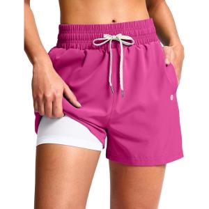 imageG Gradual Womens Swim Shorts 4quot Quick Dry Board Shorts with Boxer Liner Deep Pockets Trunks for Water Fun Beach Surf PoolRose