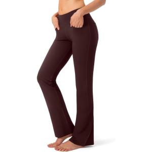imageG Gradual Womens Yoga Pants with Pockets Flare Leggings High Waist Yoga Dress Pants Tall Bootcut Casual WorkBrown