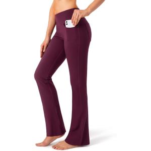 imageG Gradual Womens Yoga Pants with Pockets Flare Leggings High Waist Yoga Dress Pants Tall Bootcut Casual WorkMaroon