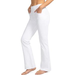 imageG Gradual Womens Yoga Pants with Pockets Flare Leggings High Waist Yoga Dress Pants Tall Bootcut Casual WorkWhite