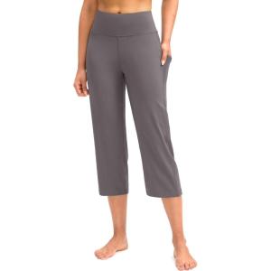 imageG Gradual Capri Pants for Women High Waist Workout Yoga Pants with Pockets Tummy Control Leggings Crop StraightDusty Grey