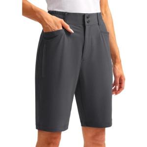 imageWomens Golf Hiking Shorts 9quot Stretch Quick Dry Cargo Bermuda Long Shorts Knee Length with Pockets for WomenDark Grey