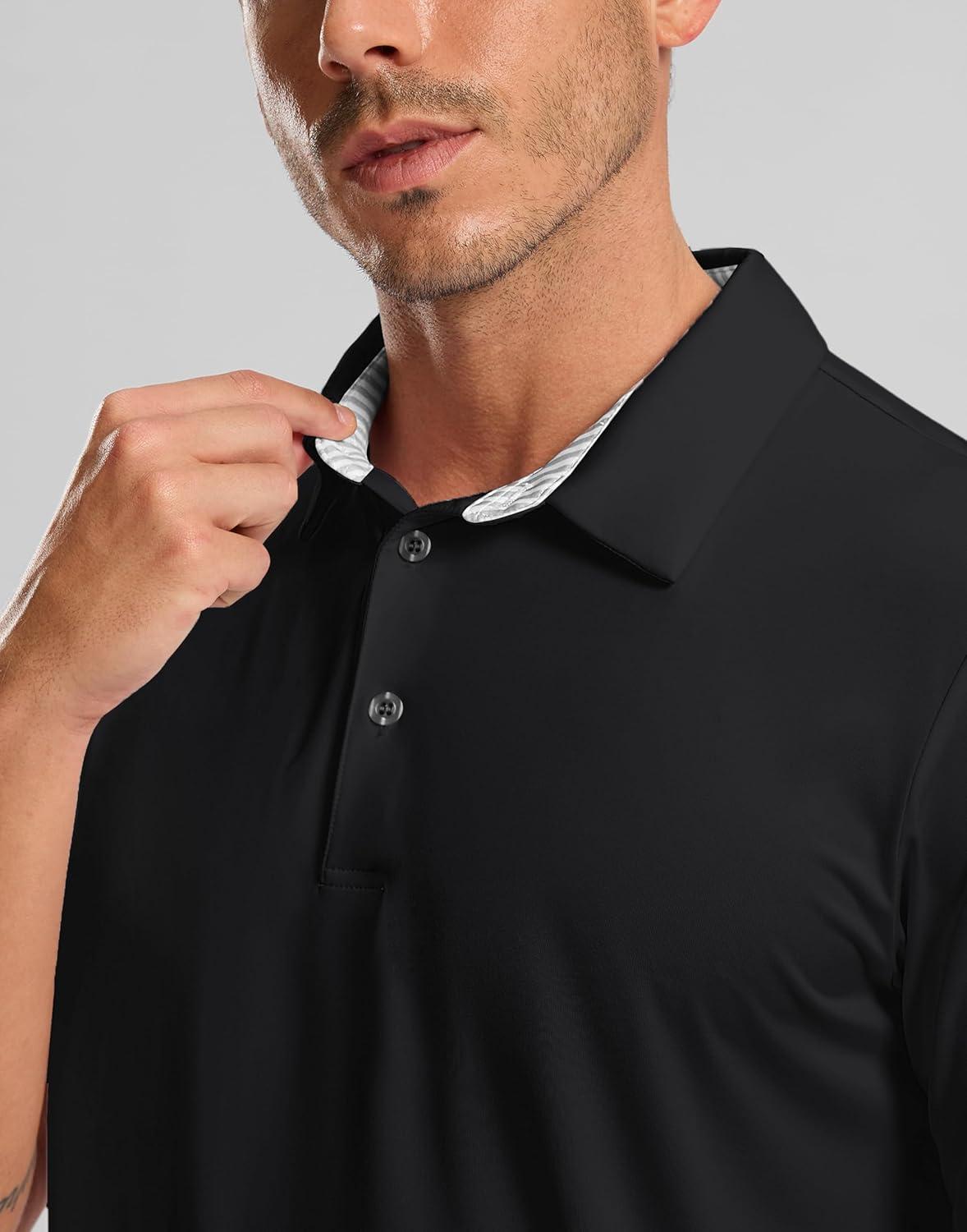 imageGolf Shirts Heather Polo Short Sleeve Dry Fit Lightweight Moisture Wicking Collared Shirts Casual Athletic BusinessBlack