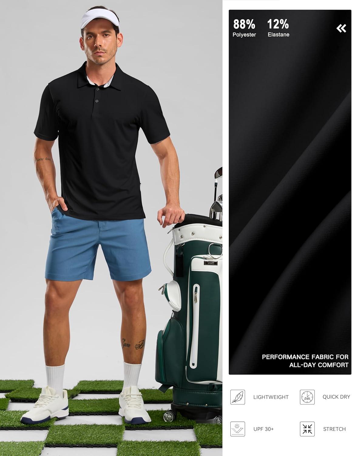 imageGolf Shirts Heather Polo Short Sleeve Dry Fit Lightweight Moisture Wicking Collared Shirts Casual Athletic BusinessBlack