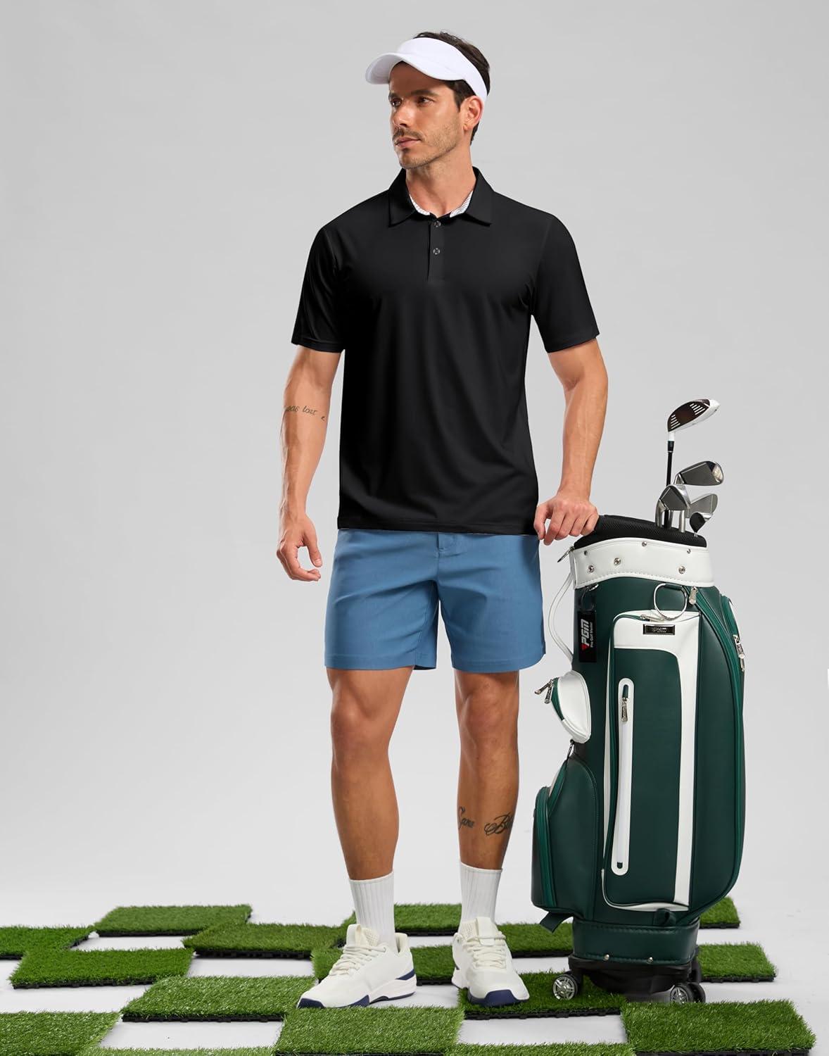 imageGolf Shirts Heather Polo Short Sleeve Dry Fit Lightweight Moisture Wicking Collared Shirts Casual Athletic BusinessBlack