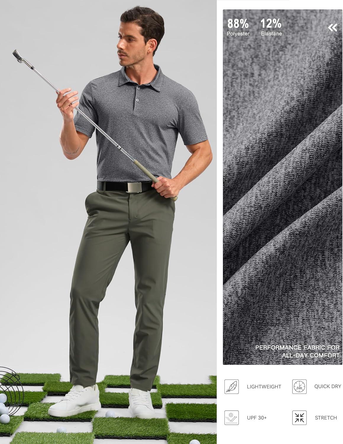 imageGolf Shirts Heather Polo Short Sleeve Dry Fit Lightweight Moisture Wicking Collared Shirts Casual Athletic BusinessCharcoal