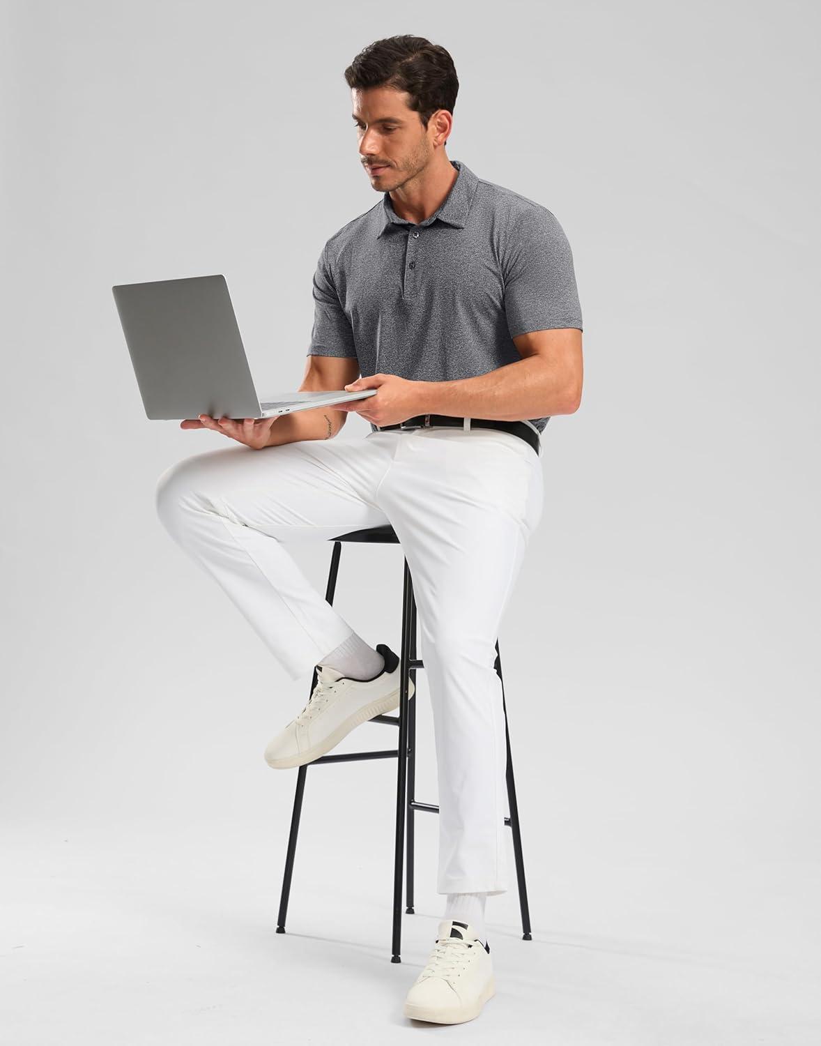 imageGolf Shirts Heather Polo Short Sleeve Dry Fit Lightweight Moisture Wicking Collared Shirts Casual Athletic BusinessCharcoal