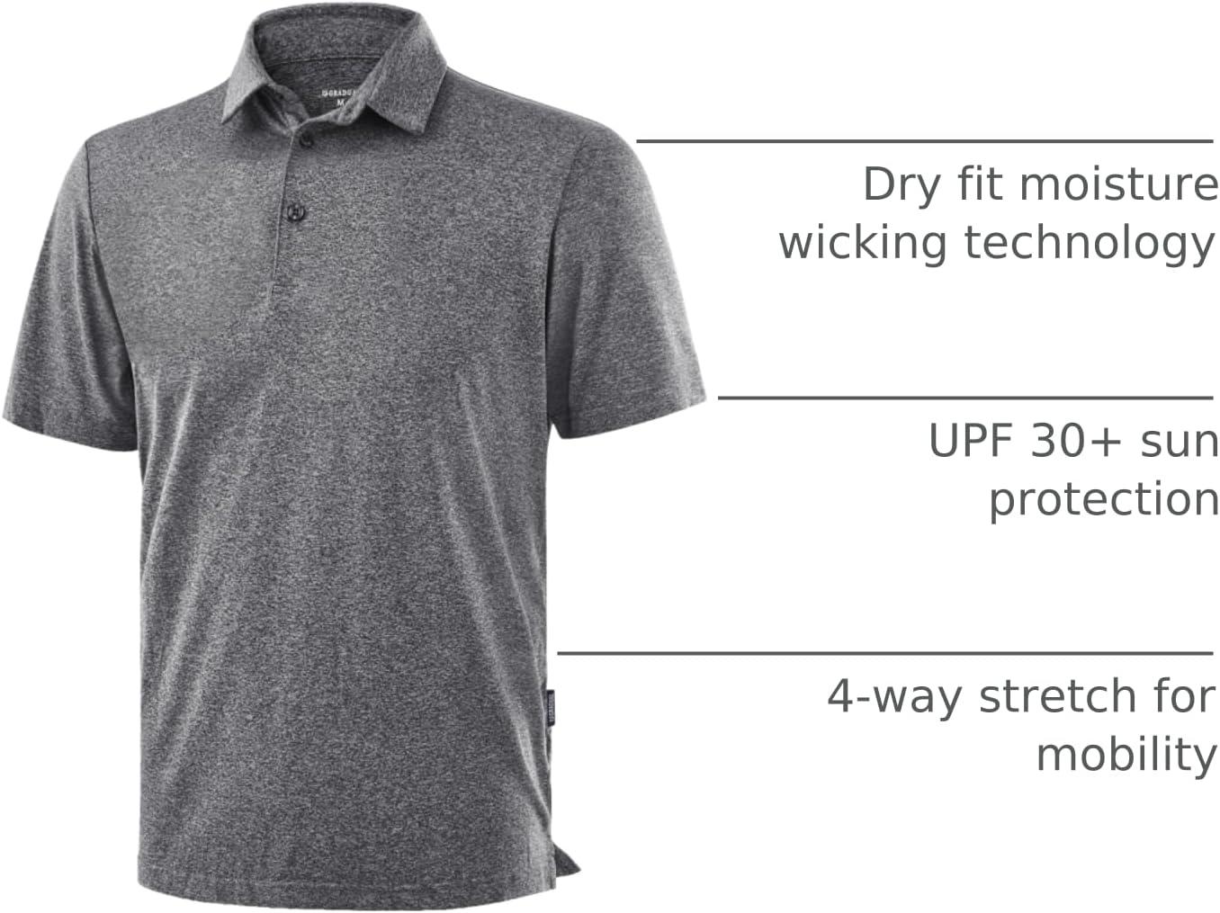imageGolf Shirts Heather Polo Short Sleeve Dry Fit Lightweight Moisture Wicking Collared Shirts Casual Athletic BusinessCharcoal