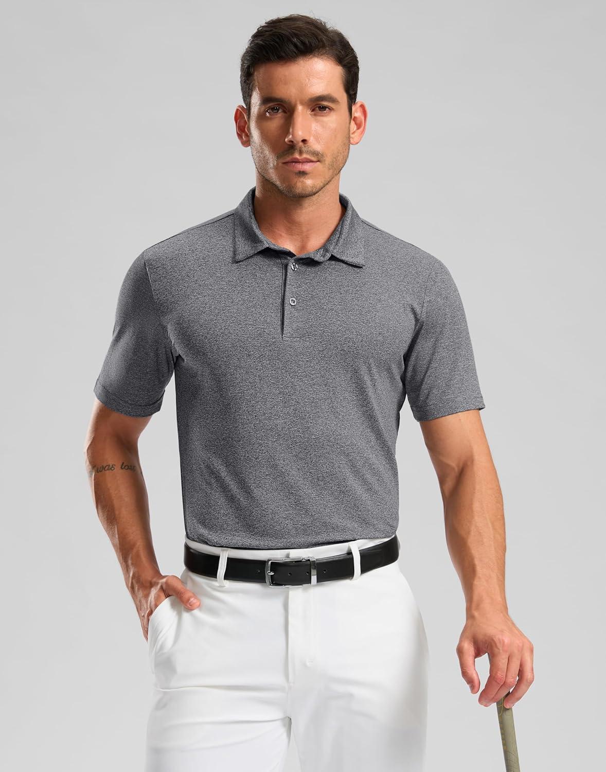 imageGolf Shirts Heather Polo Short Sleeve Dry Fit Lightweight Moisture Wicking Collared Shirts Casual Athletic BusinessCharcoal