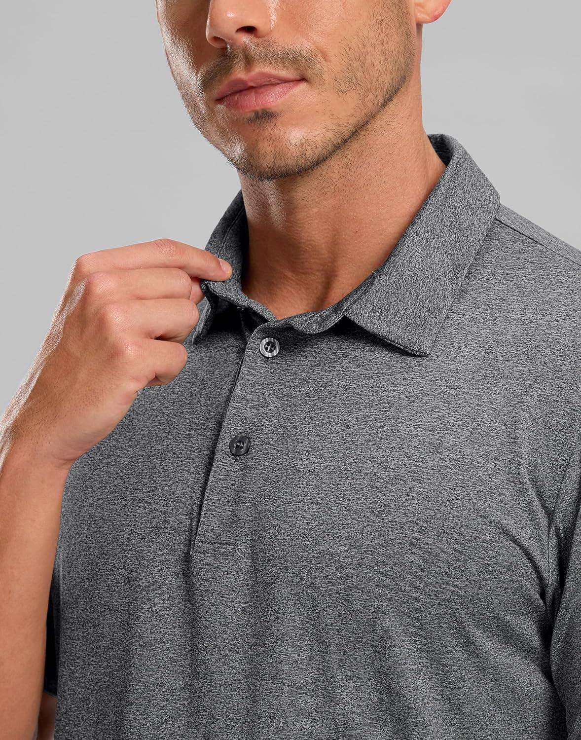 imageGolf Shirts Heather Polo Short Sleeve Dry Fit Lightweight Moisture Wicking Collared Shirts Casual Athletic BusinessCharcoal