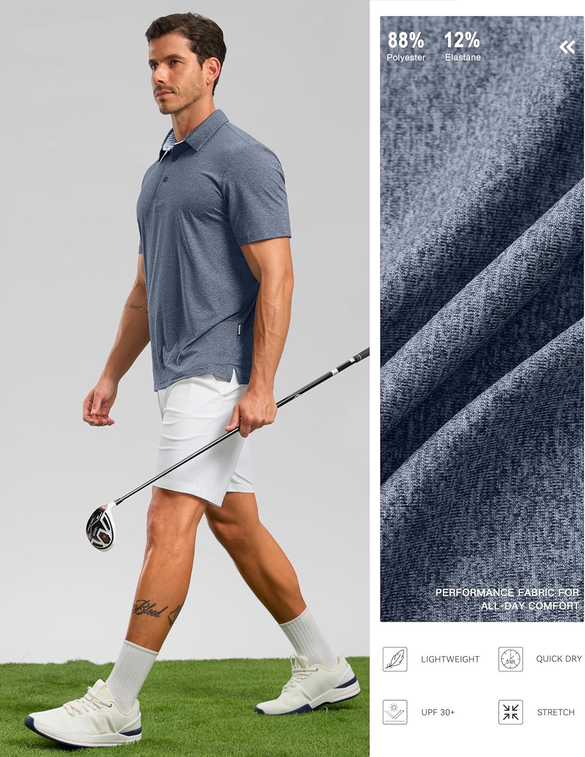 imageGolf Shirts Heather Polo Short Sleeve Dry Fit Lightweight Moisture Wicking Collared Shirts Casual Athletic BusinessDark Blue