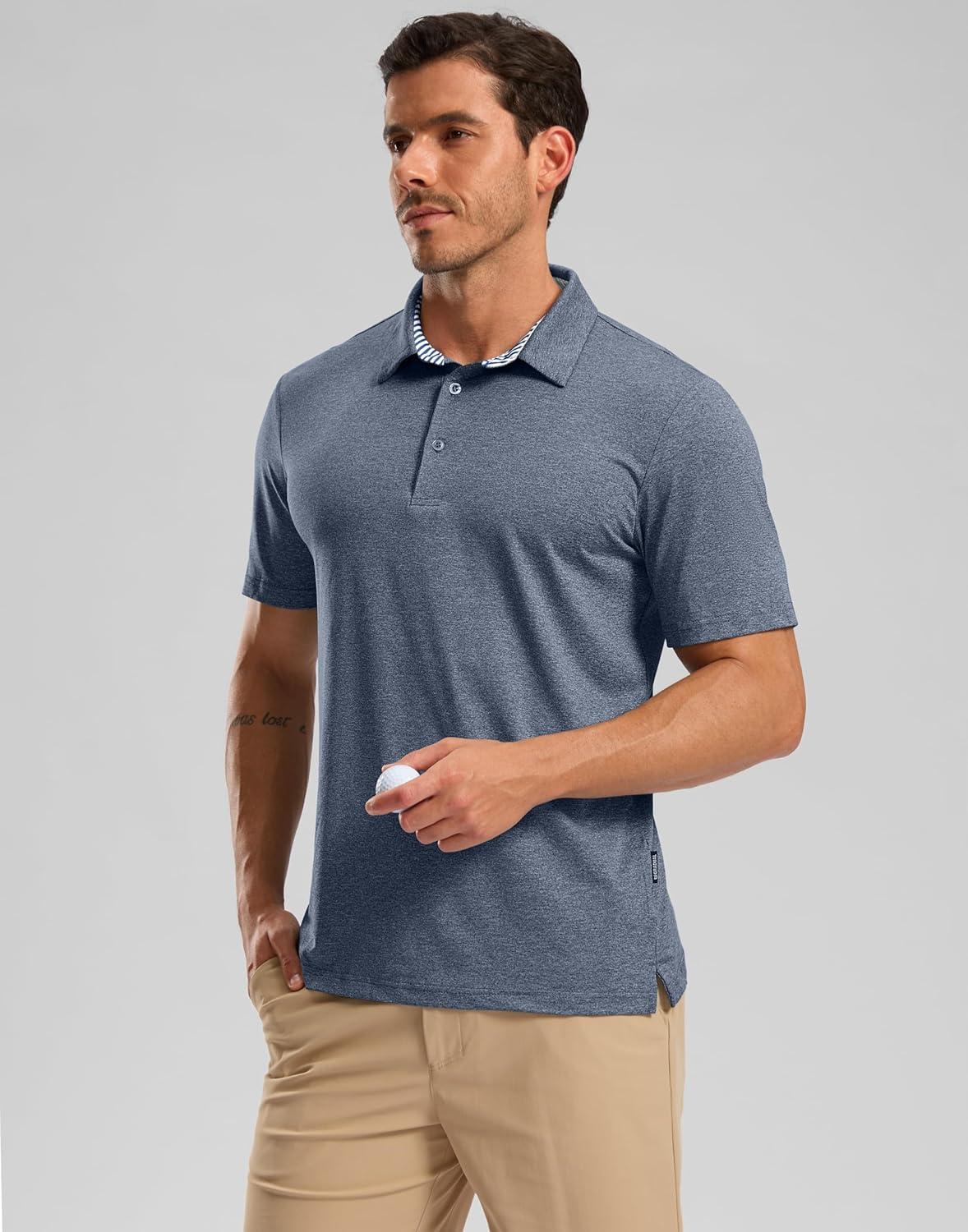 imageGolf Shirts Heather Polo Short Sleeve Dry Fit Lightweight Moisture Wicking Collared Shirts Casual Athletic BusinessDark Blue