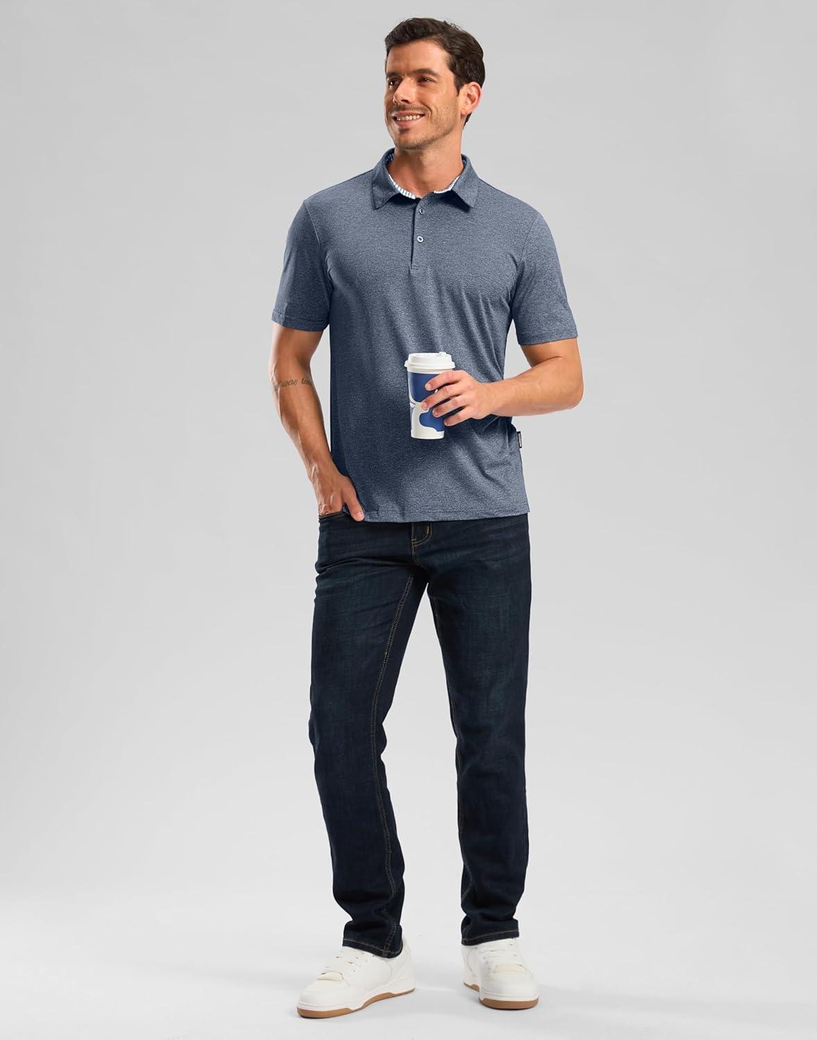 imageGolf Shirts Heather Polo Short Sleeve Dry Fit Lightweight Moisture Wicking Collared Shirts Casual Athletic BusinessDark Blue