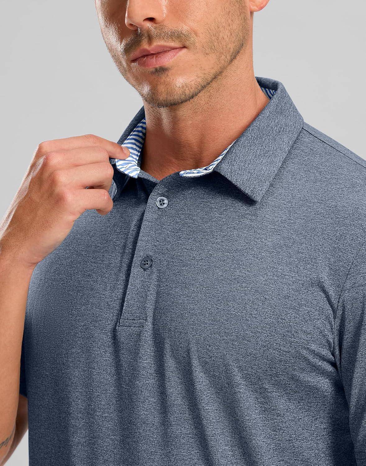 imageGolf Shirts Heather Polo Short Sleeve Dry Fit Lightweight Moisture Wicking Collared Shirts Casual Athletic BusinessDark Blue