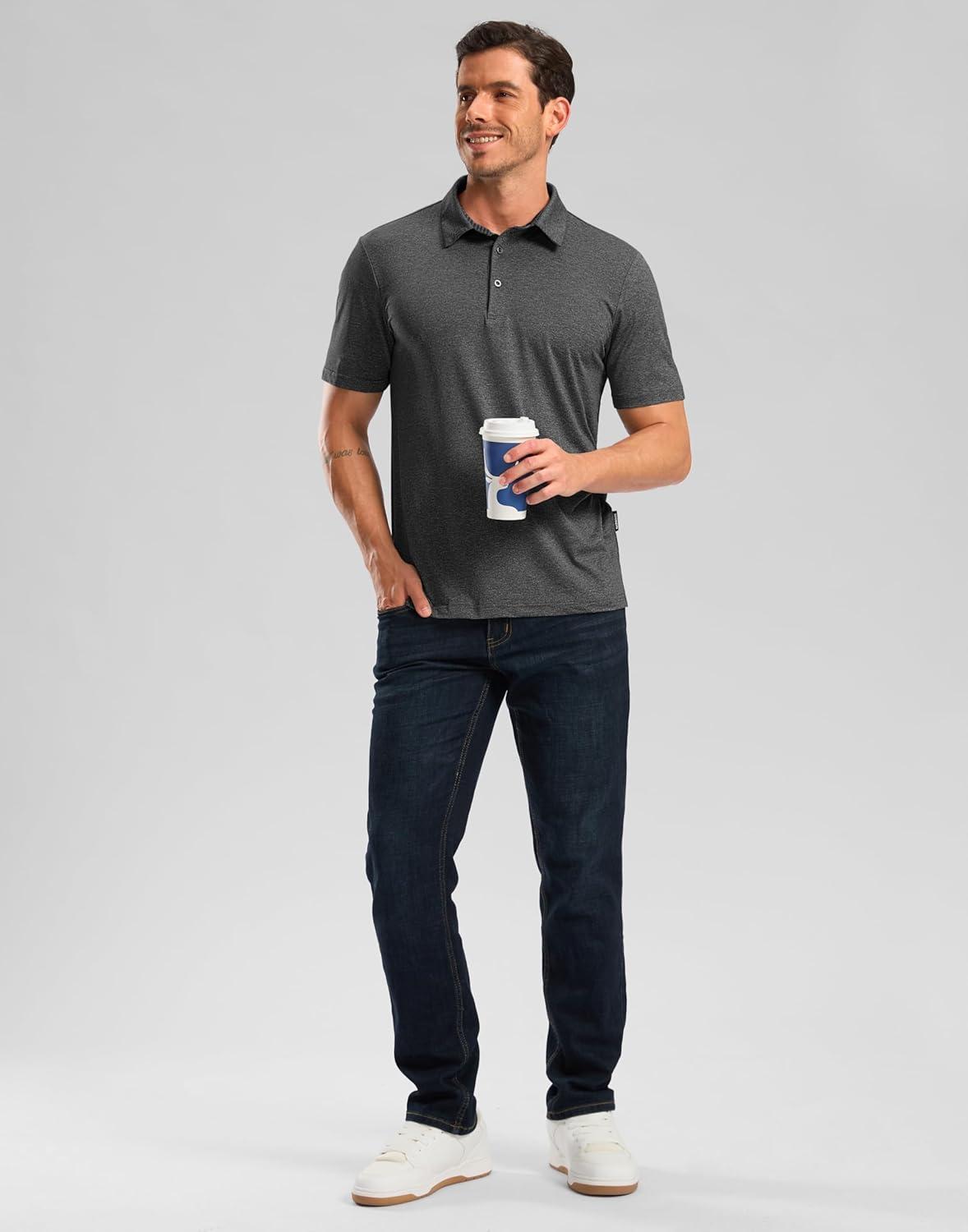 imageGolf Shirts Heather Polo Short Sleeve Dry Fit Lightweight Moisture Wicking Collared Shirts Casual Athletic BusinessDark Grey