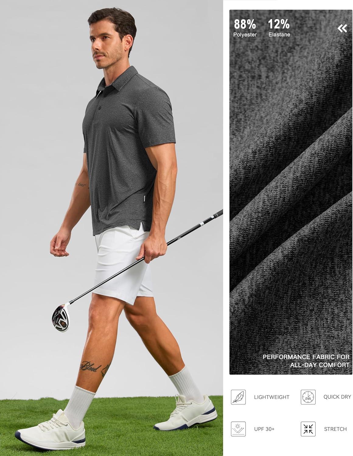 imageGolf Shirts Heather Polo Short Sleeve Dry Fit Lightweight Moisture Wicking Collared Shirts Casual Athletic BusinessDark Grey