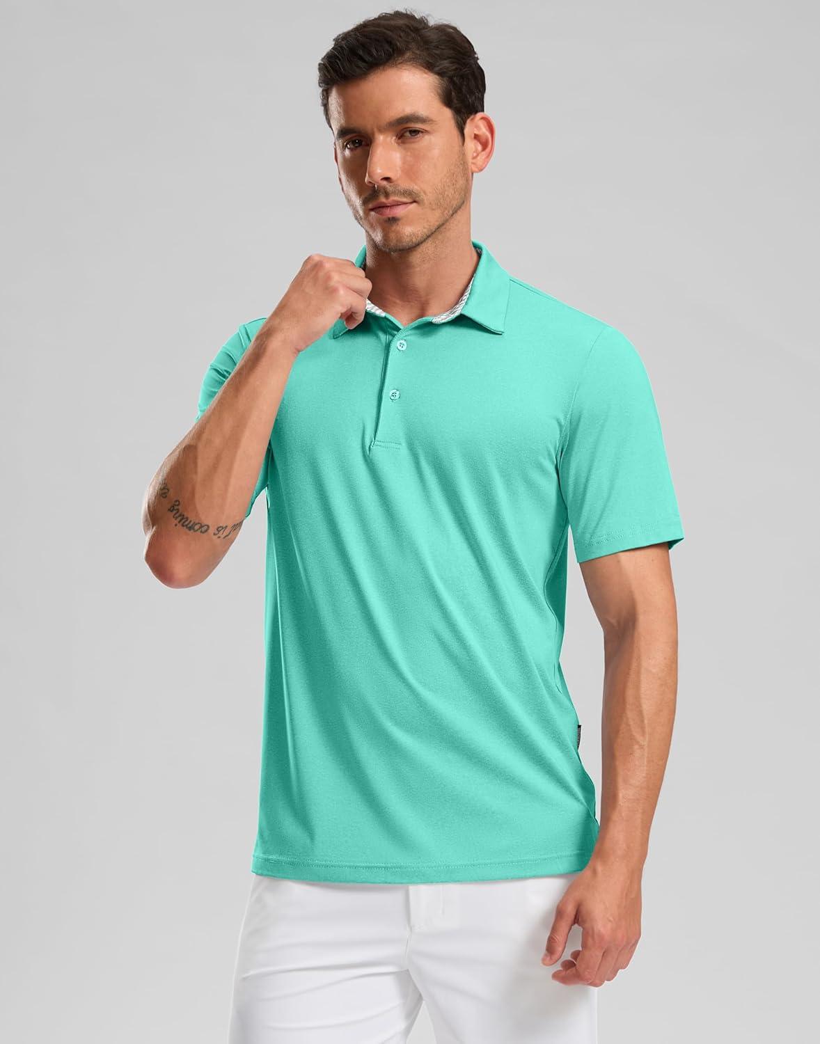 imageGolf Shirts Heather Polo Short Sleeve Dry Fit Lightweight Moisture Wicking Collared Shirts Casual Athletic BusinessEmerald Green