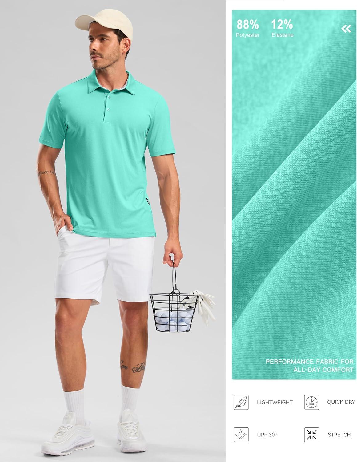 imageGolf Shirts Heather Polo Short Sleeve Dry Fit Lightweight Moisture Wicking Collared Shirts Casual Athletic BusinessEmerald Green