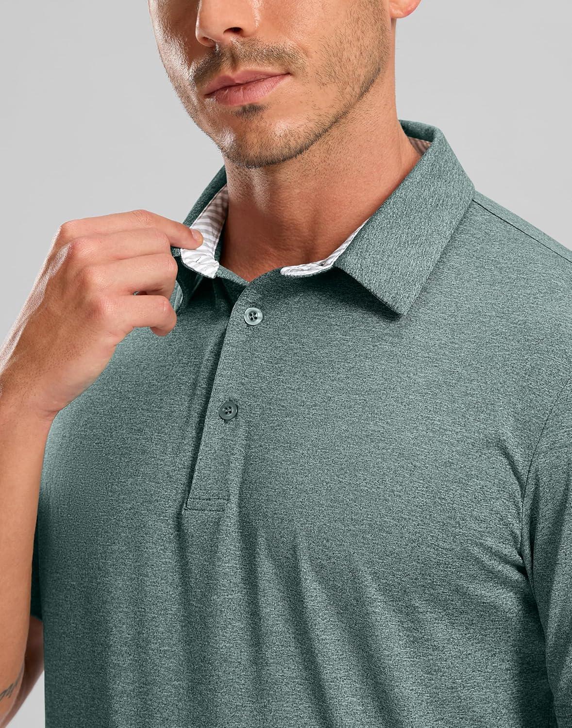 imageGolf Shirts Heather Polo Short Sleeve Dry Fit Lightweight Moisture Wicking Collared Shirts Casual Athletic BusinessGrey Sage