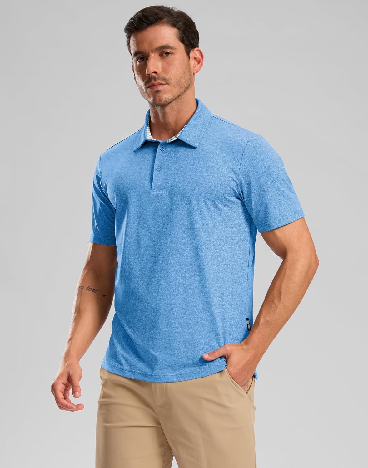 imageGolf Shirts Heather Polo Short Sleeve Dry Fit Lightweight Moisture Wicking Collared Shirts Casual Athletic BusinessLake Blue